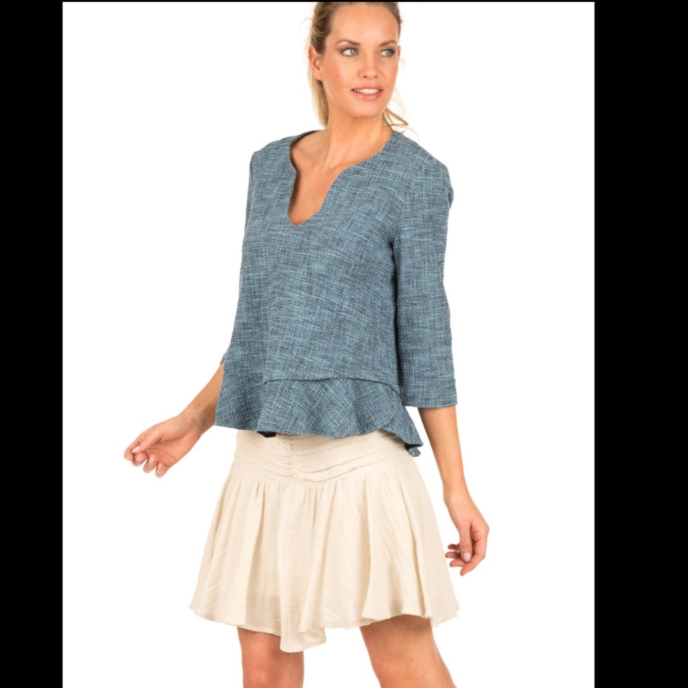 Ba&sh Barry blue tweed peplum top 0